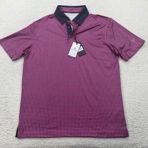 Maelreg Mens Performance Polo Shirt Pink Navy Geometric Grid Stretch Size S NWT